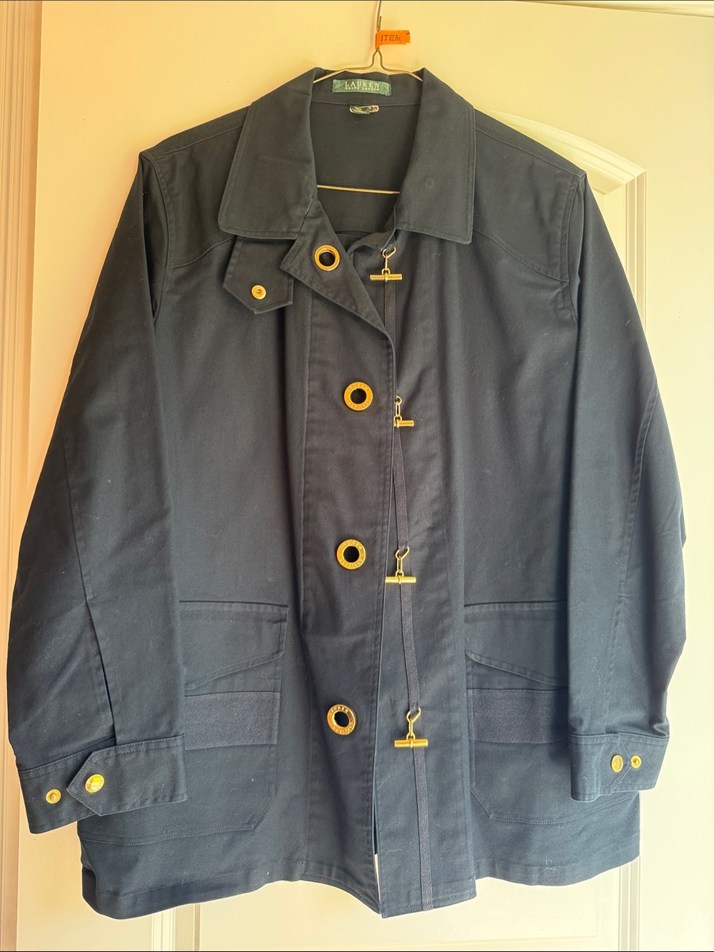 Plus Lauren Ralph Lauren Navy Toggle Front Trench Jacket